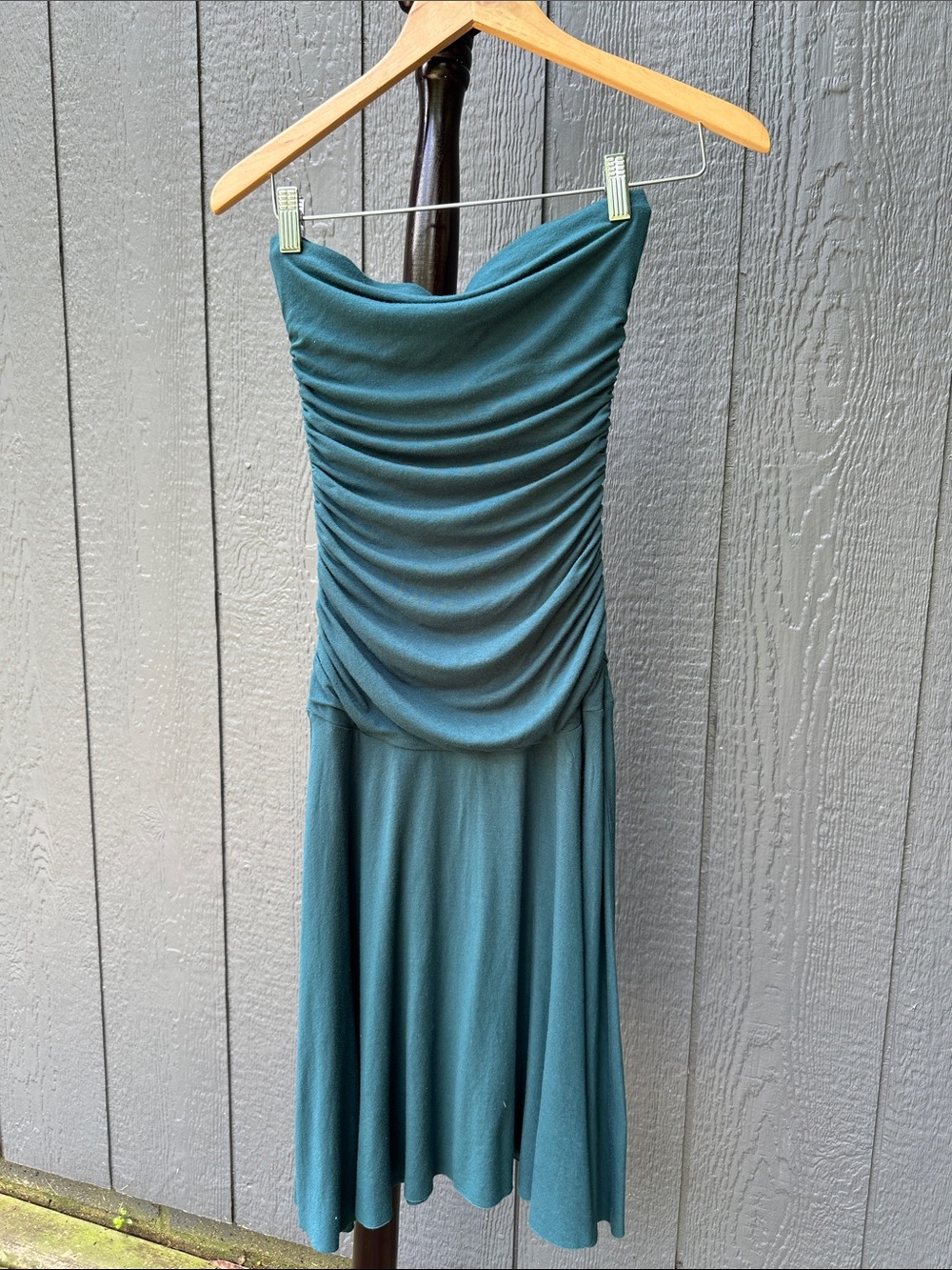 Strapless ruched midi dress